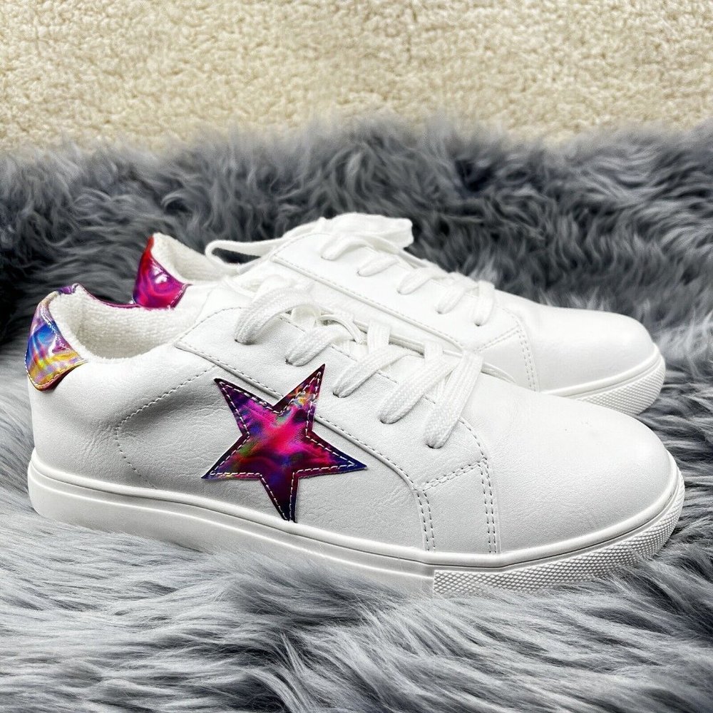 Steve Madden Women's Jrezume Pink Shiny Star Vegan Sneakers White Size 7 NEW